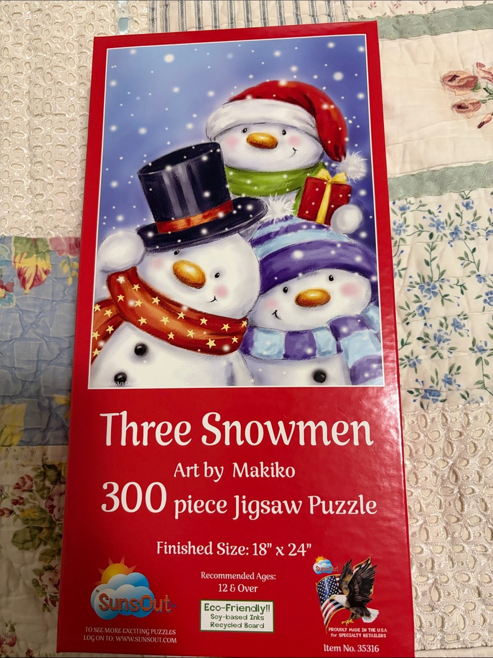 Three Snowmen 300-Piece Jigsaw Puzzle - Red